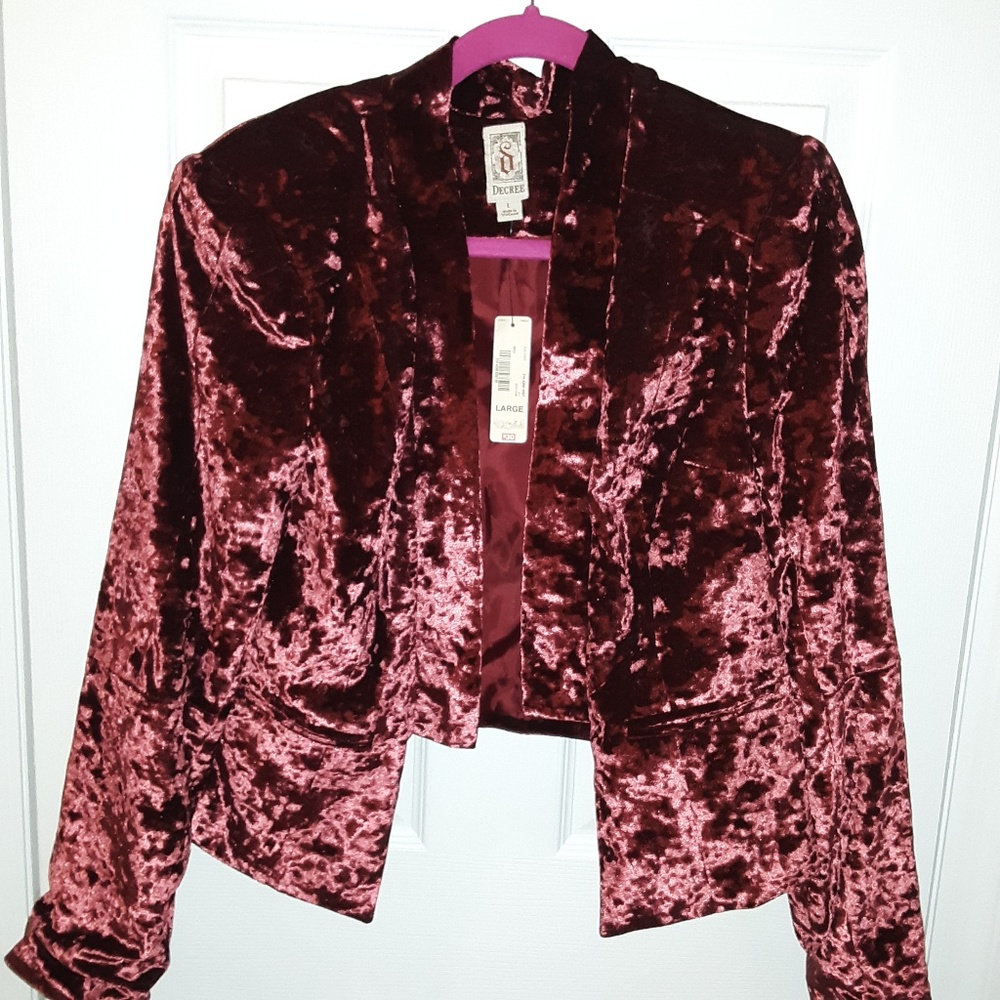 Burgundy crushed velvet Decree blazer, Large